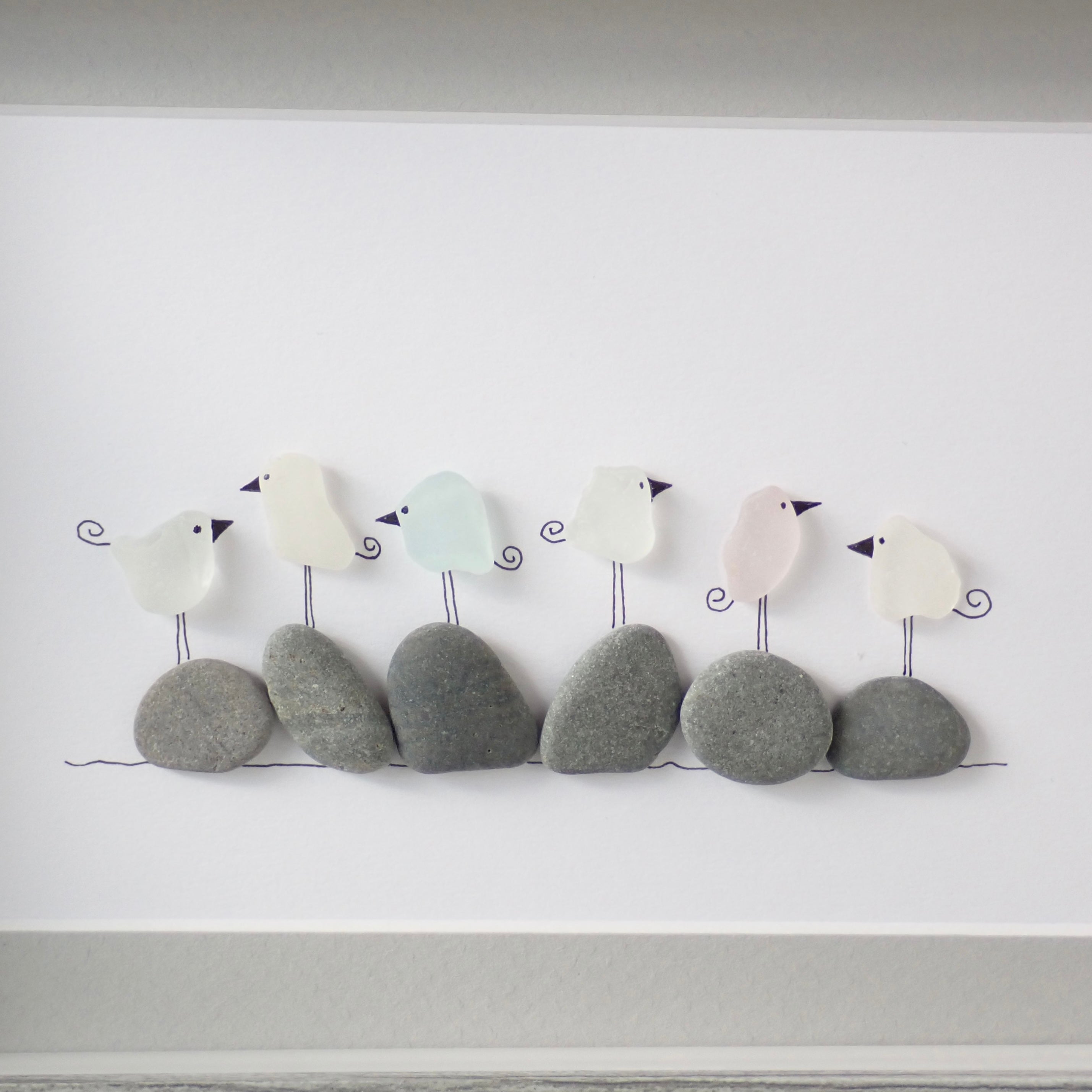 Sea Glass Six Birds Family Picture Pebble Art – Driftsea Creations