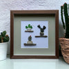 Three Cactus on Driftwood Sea Glass Picture