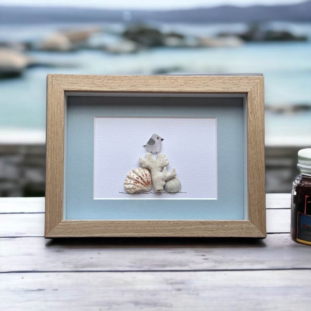 Sea Glass Seagull on Coral Picture