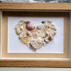 Peach Sea Glass, Coral, Shells, Driftwood & Pottery Mosaic Heart Picture Mixed Media Art