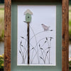 Sea Glass Bird with Birdhouse and Marsh Grasses Picture