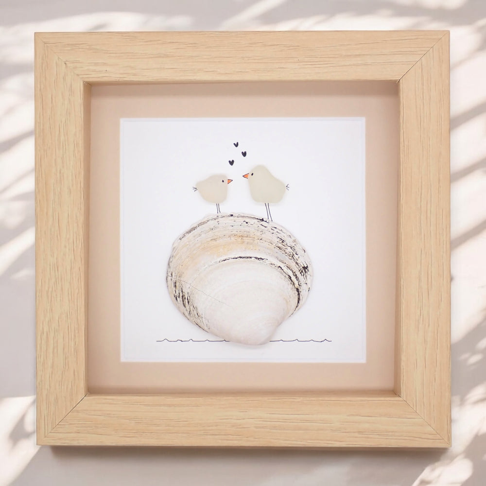 
                  
                    seaglass love birds picture on clam shell
                  
                