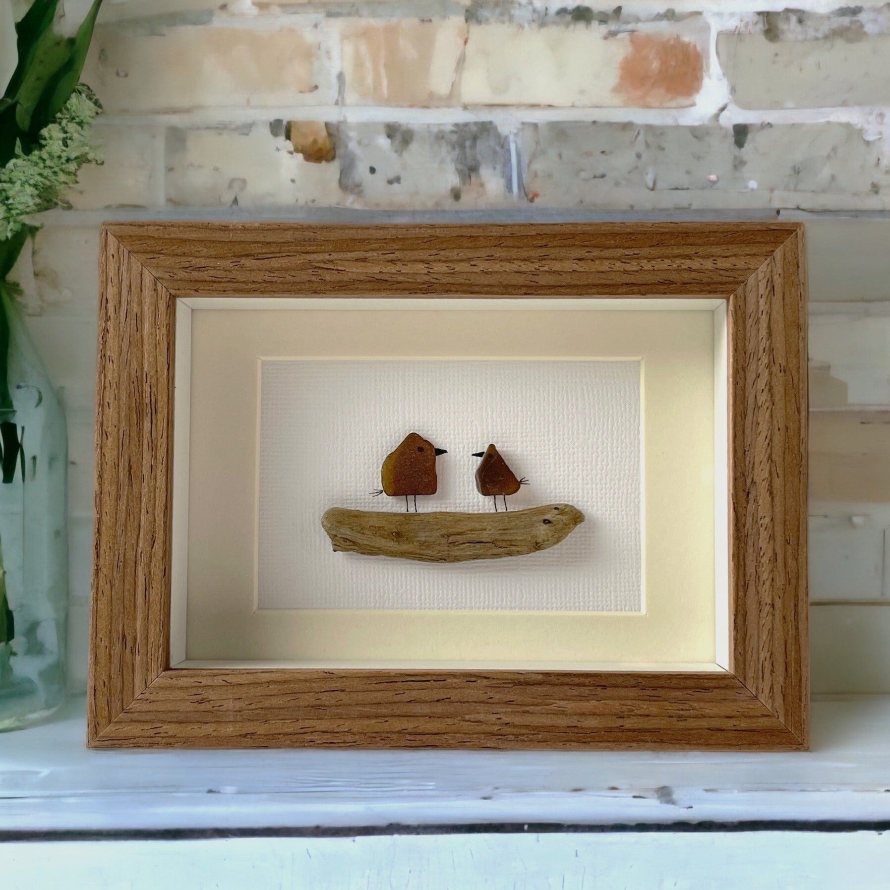 Mini Birds on Driftwood Sea Glass Picture