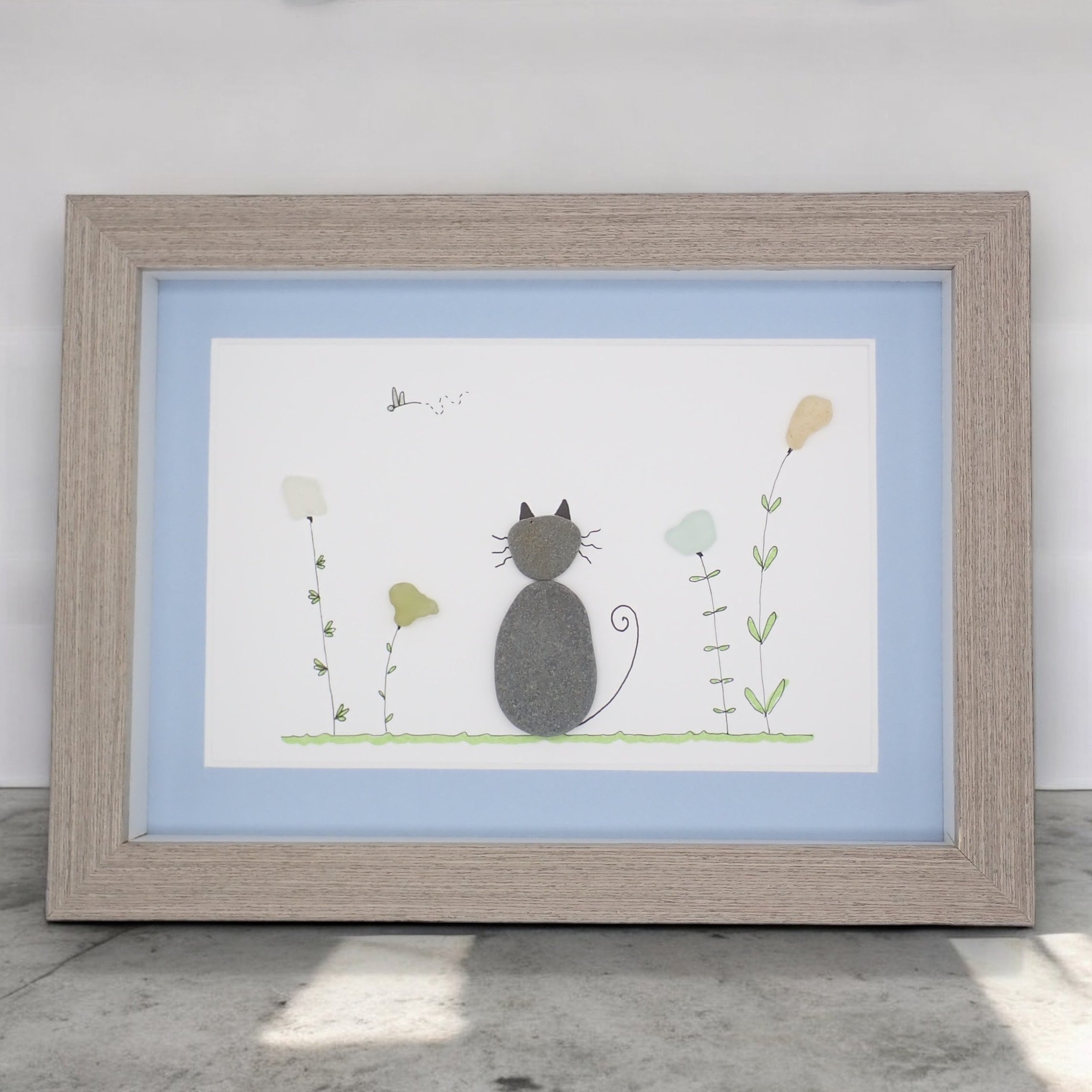 Cat in a Garden Sea Glass Pebble Art – Driftsea Creations