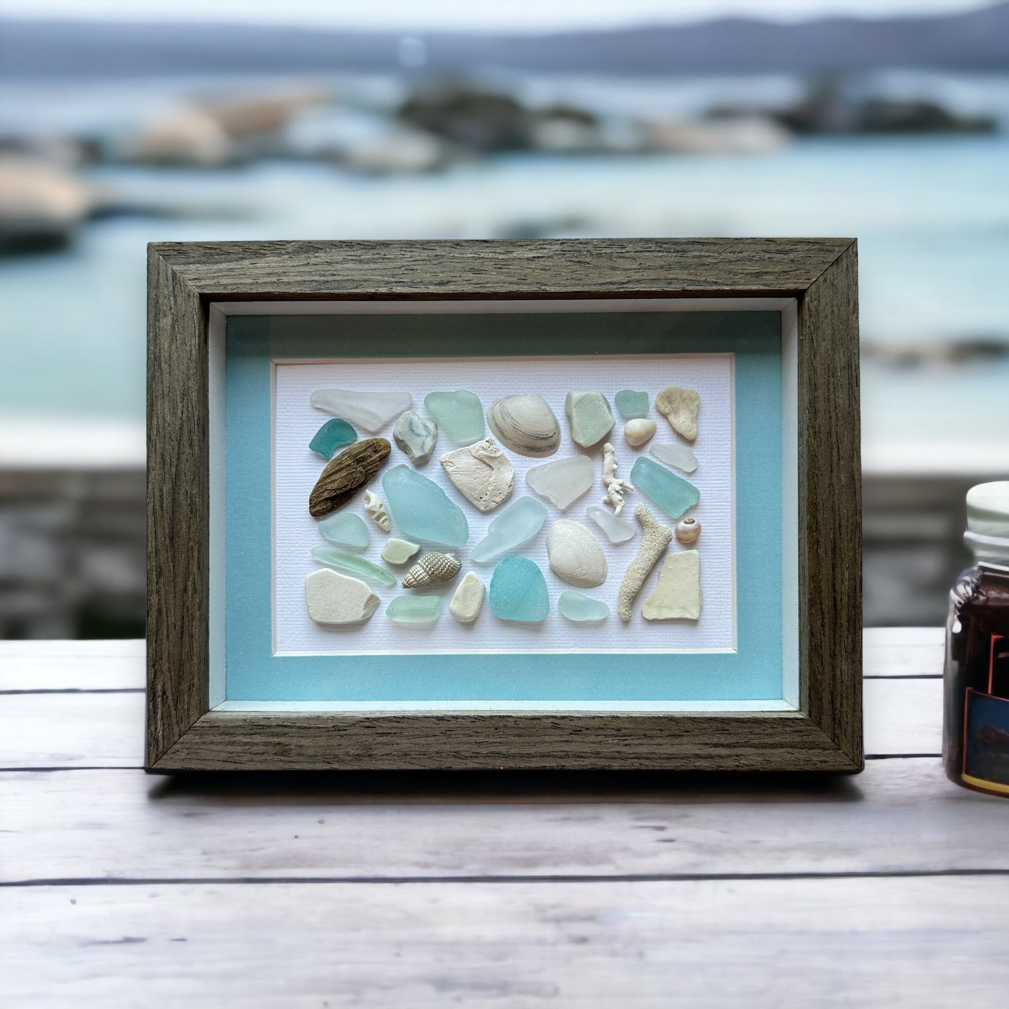 Sea Glass, Coral, Shells, Driftwood & Pottery Mosaic Picture Mixed Media Art