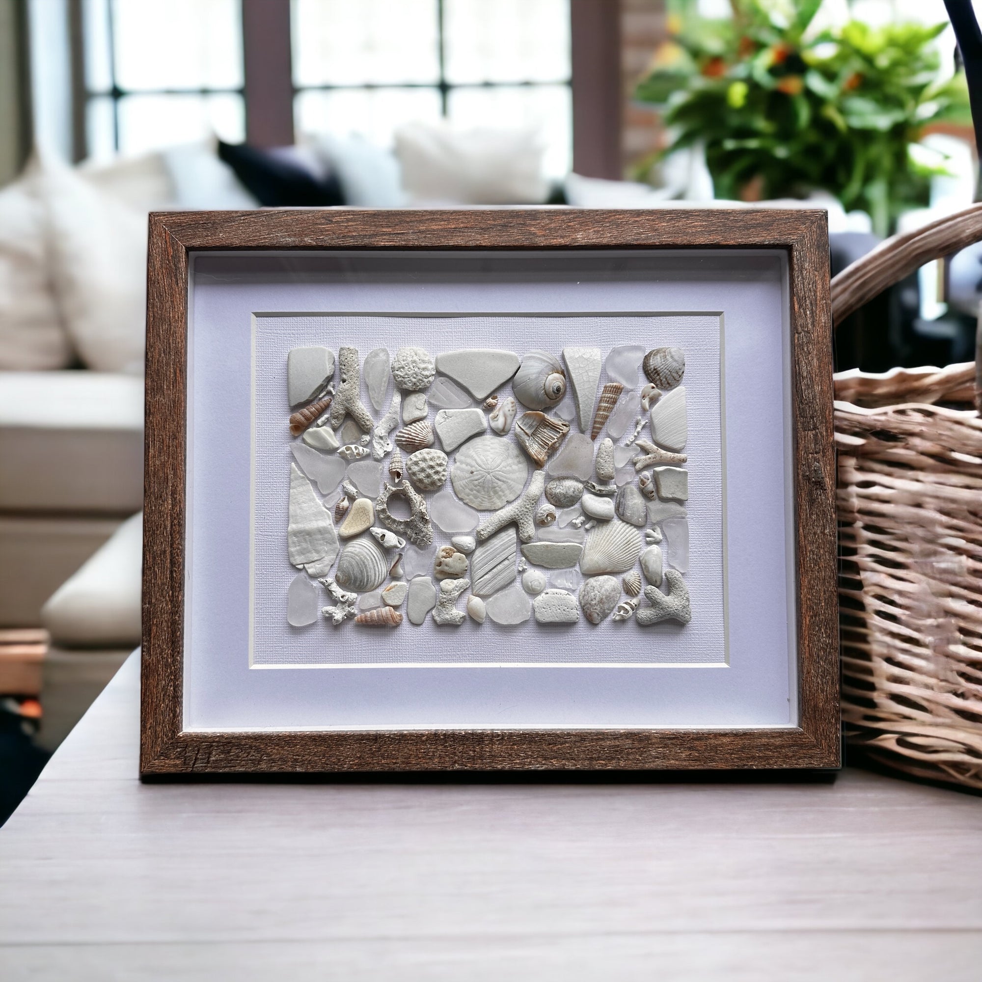 Sea Glass, Coral, Shells, Driftwood & Pottery Mosaic Picture Mixed Media Art