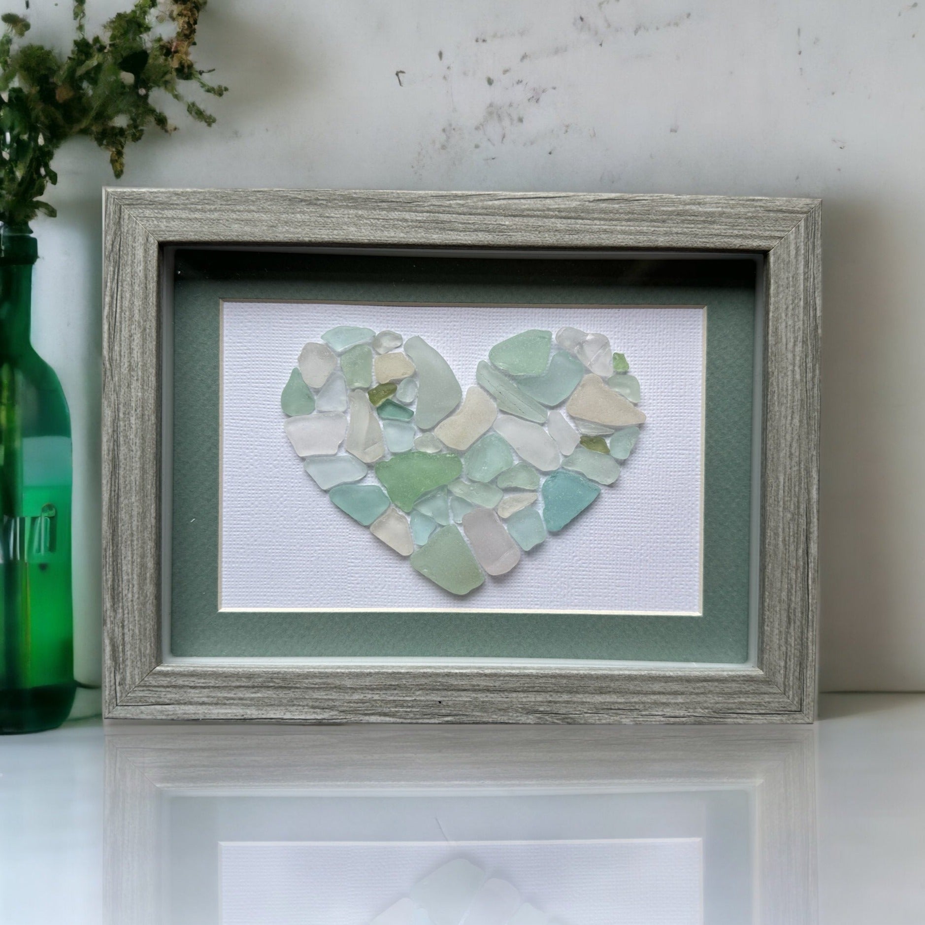 Shades of Blues and Greens Sea Glass Mosaic Picture Mixed Media Art