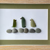 Three Sea Glass Birds on Rocks Family Pebble Art - "The Green Beans"